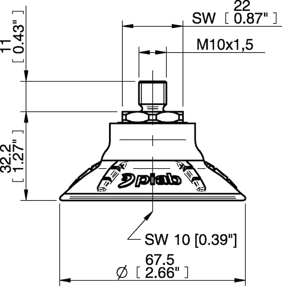 Piab Suction cup DCF65P Polyurethane 60 M10x1,5 male with mesh filter