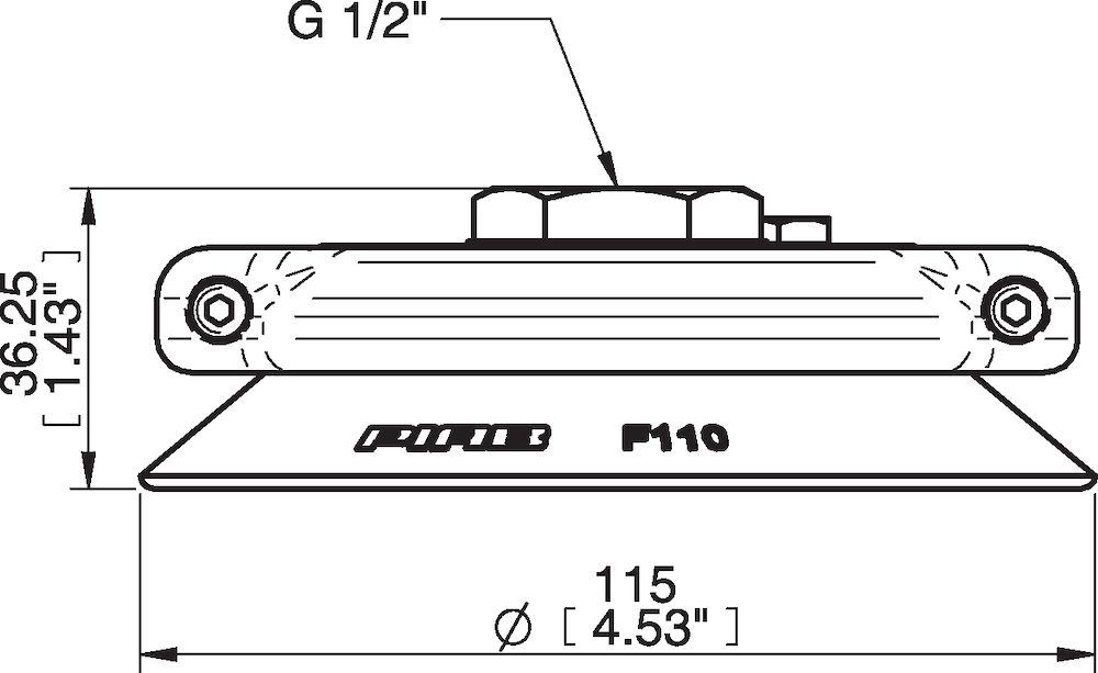 Piab Suction cup F110P Polyurethane 60, G1/2 female, with mesh filter