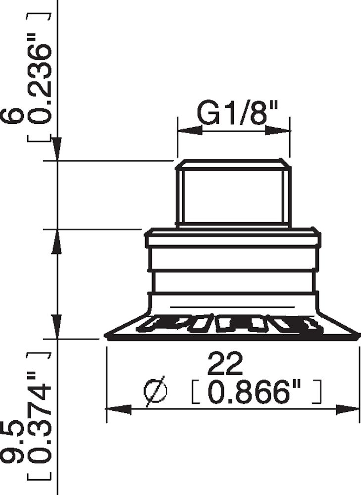 Piab Suction cup F20MF Thermoelastic polyurethane, G1/8 male / M5 fem., with dual flow control valv