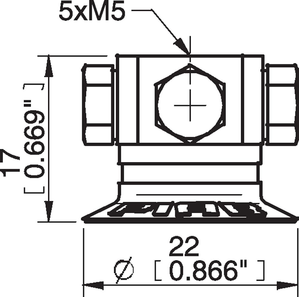 Piab Suction cup F20MF Thermoelastic polyurethane, 5xM5 female, with dual flow control valve