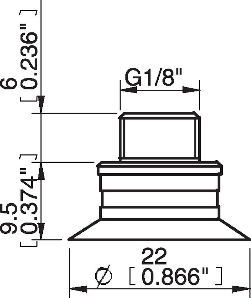 Piab Suction cup F20 Chloroprene, G1/8 male/M5 female, with mesh filter