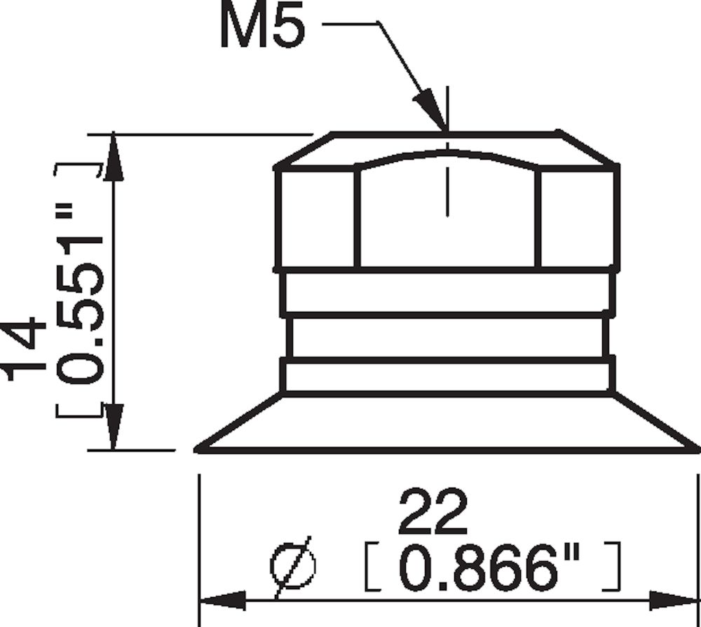 Piab Suction cup F20 Chloroprene, M5 female, with dual flow control valve