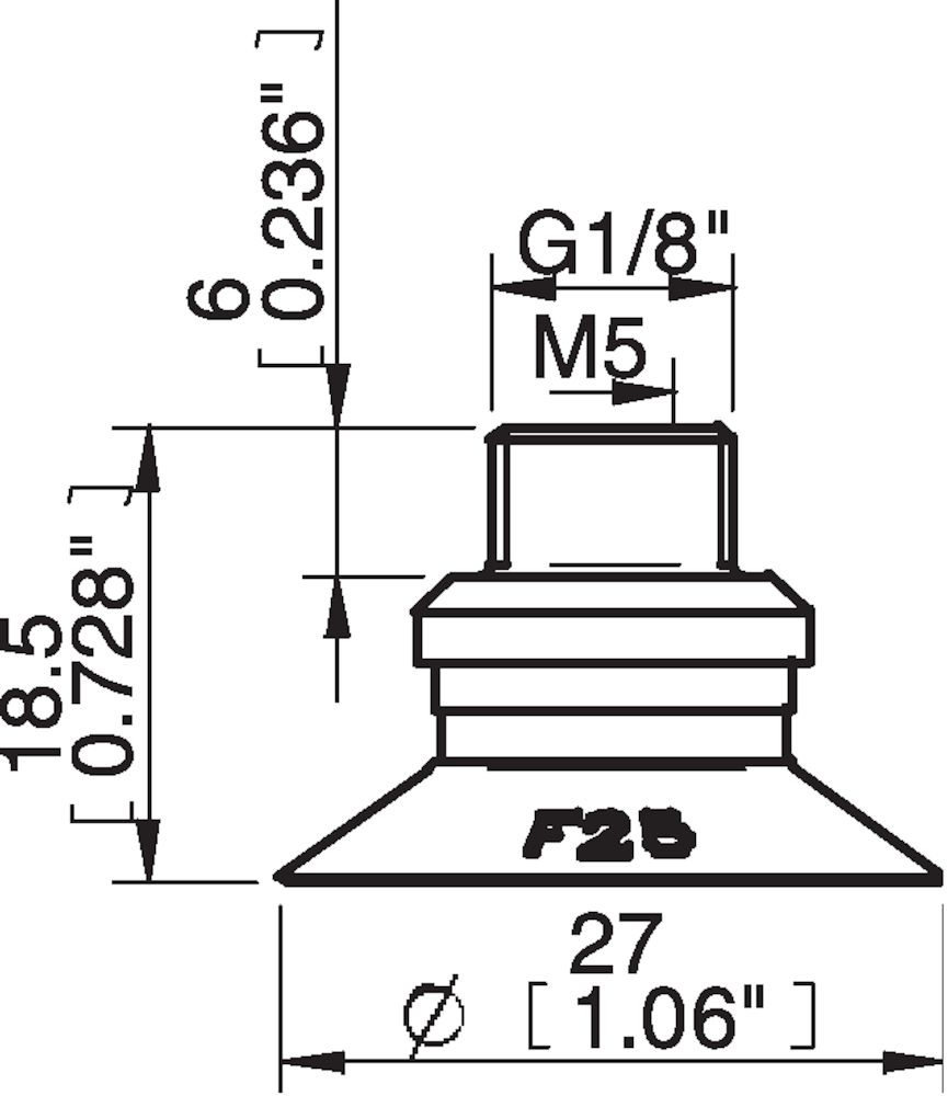 Piab Suction cup F25 Silicone, G1/8 male/M5 female, PA
