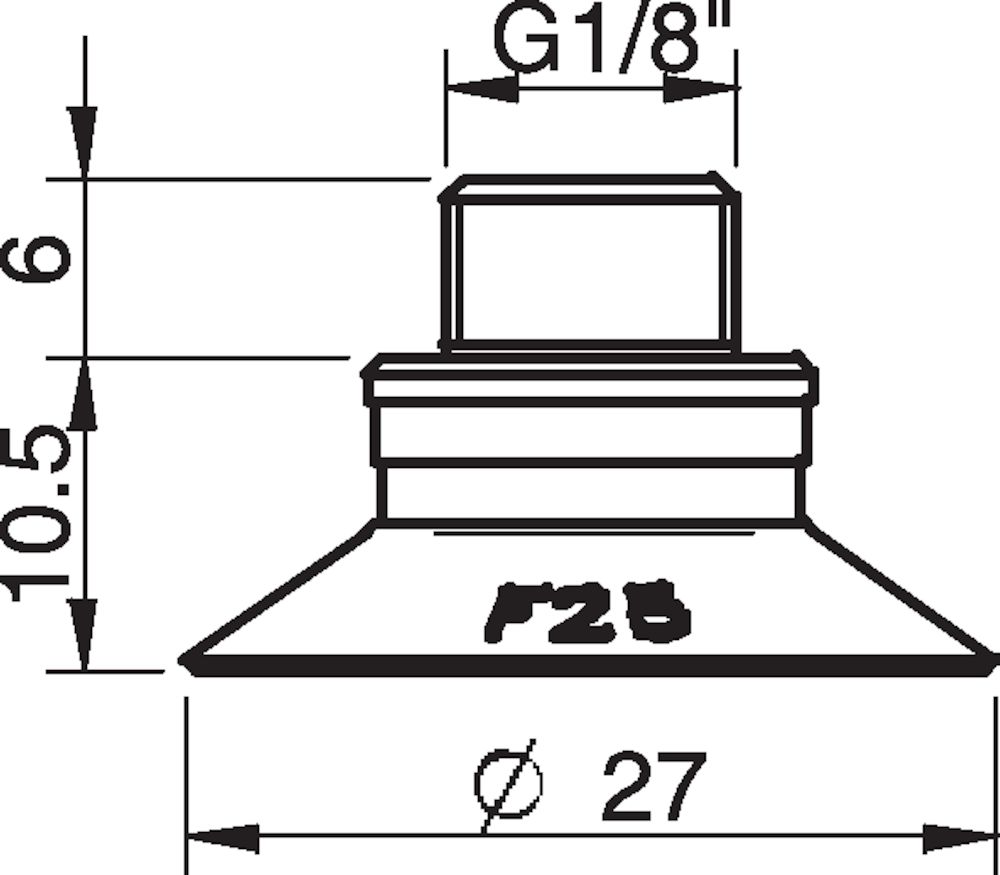 Piab Suction cup F25 Silicone FCM, G1/8 male/M5 female, with mesh filter