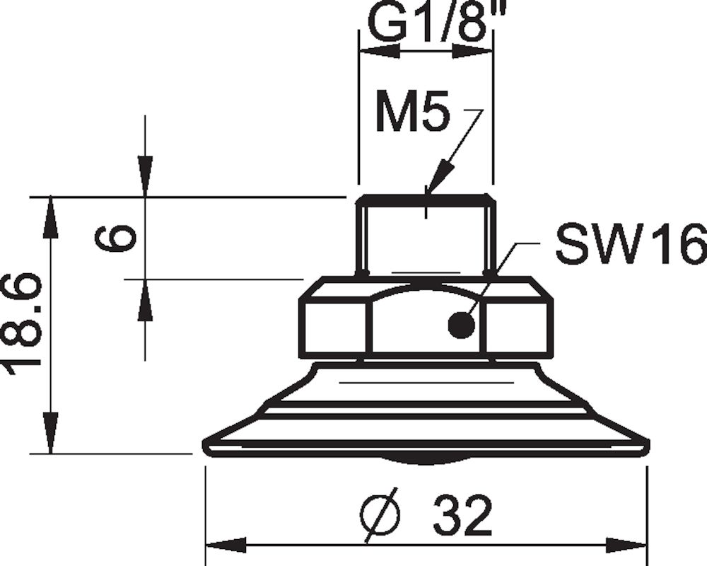 Piab Suction cup F30-2 Chloroprene, G1/8 male/M5 female, with cone valve