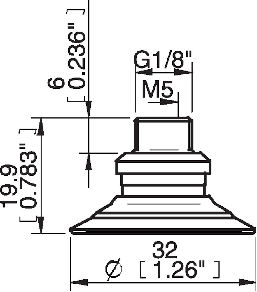 Piab Suction cup F30-2 Silicone, G1/8 male/M5 female PA