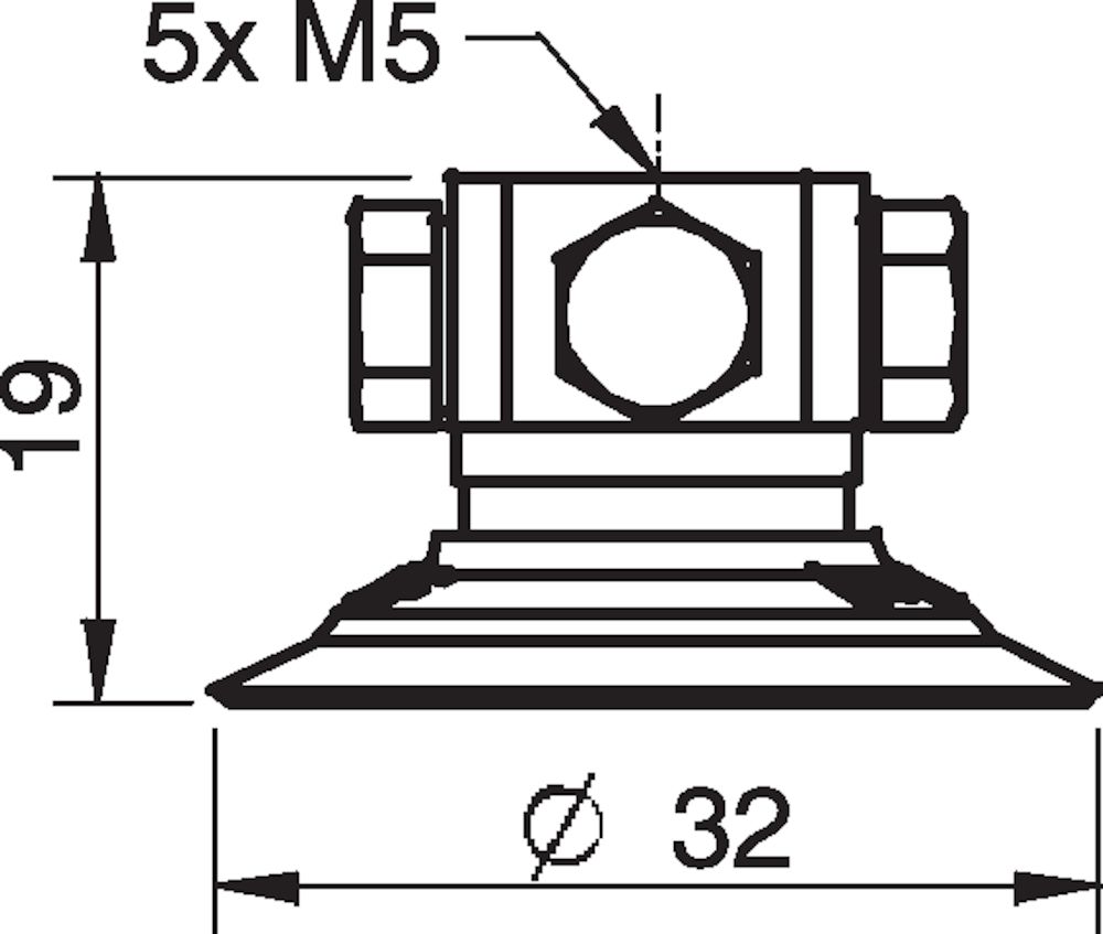 Piab Suction cup F30MF Thermoelastic polyurethane, 5xM5 female, with dual flow control valve