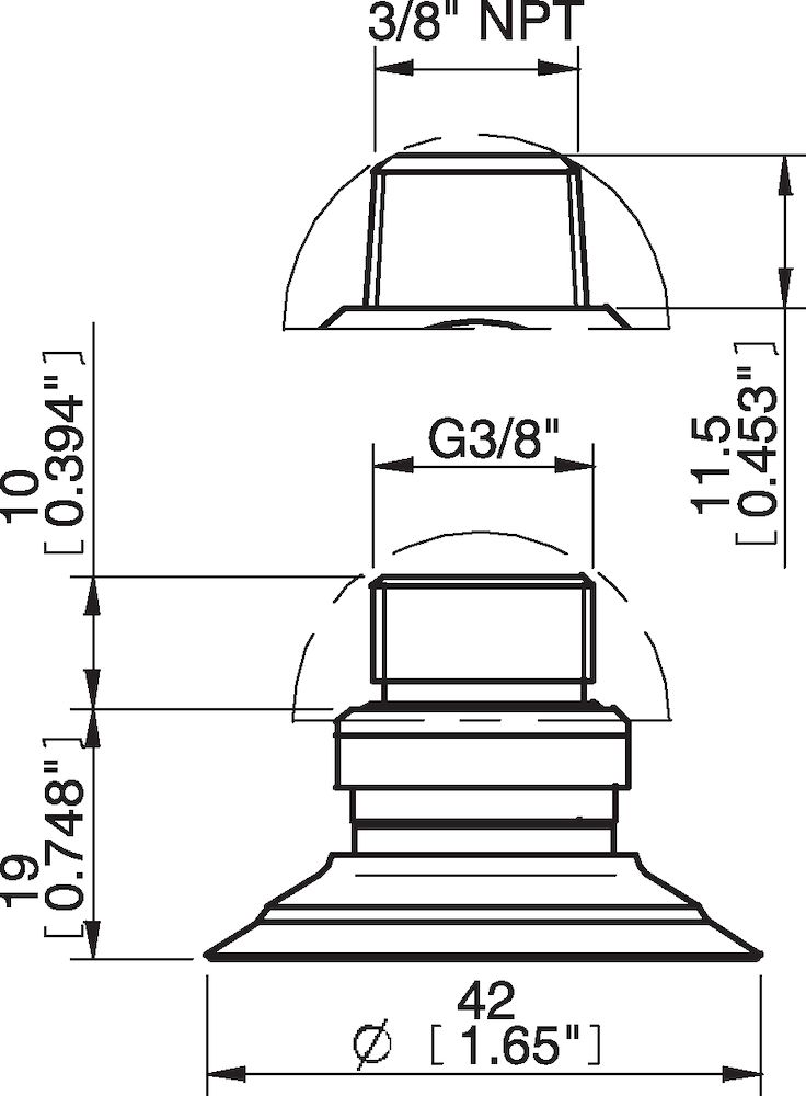 Piab Suction cup F40-2 Silicone, 3/8 NPT male, with mesh filter