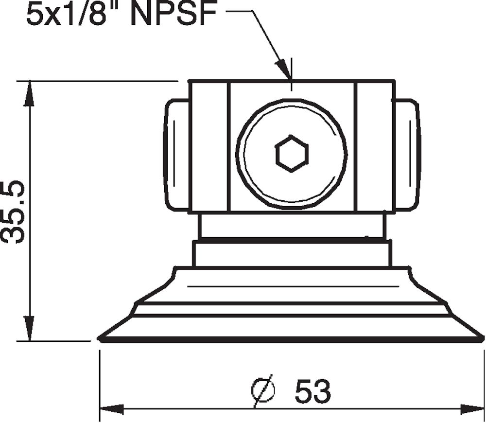 Piab Suction cup F50-2 Nitrile-PVC, 5x1/8 NPSF female, with dual flow control valve