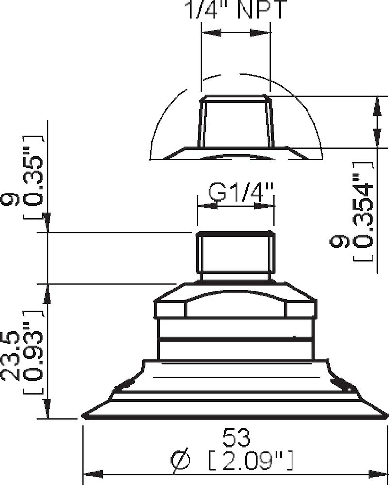 Piab Suction cup F50MF Thermoelastic polyurethane, G1/4 male, with mesh filter and dual flow contro