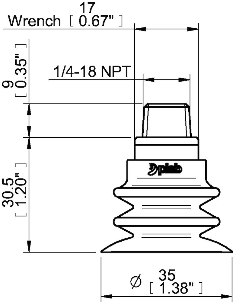 Piab Suction cup F-BXT35 Silicone 1/4 NPT male, with dual flow control valve