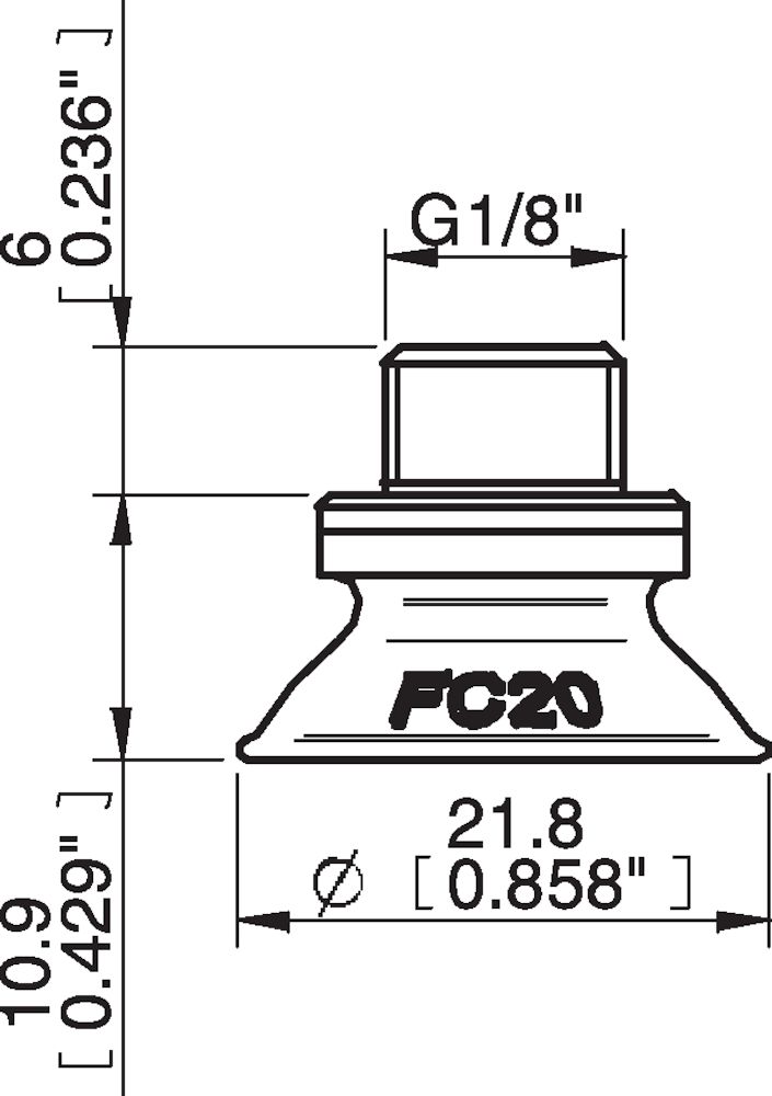 Piab Suction cup FC20P Polyurethane 50, G1/8 male / M5 female, with mesh filter