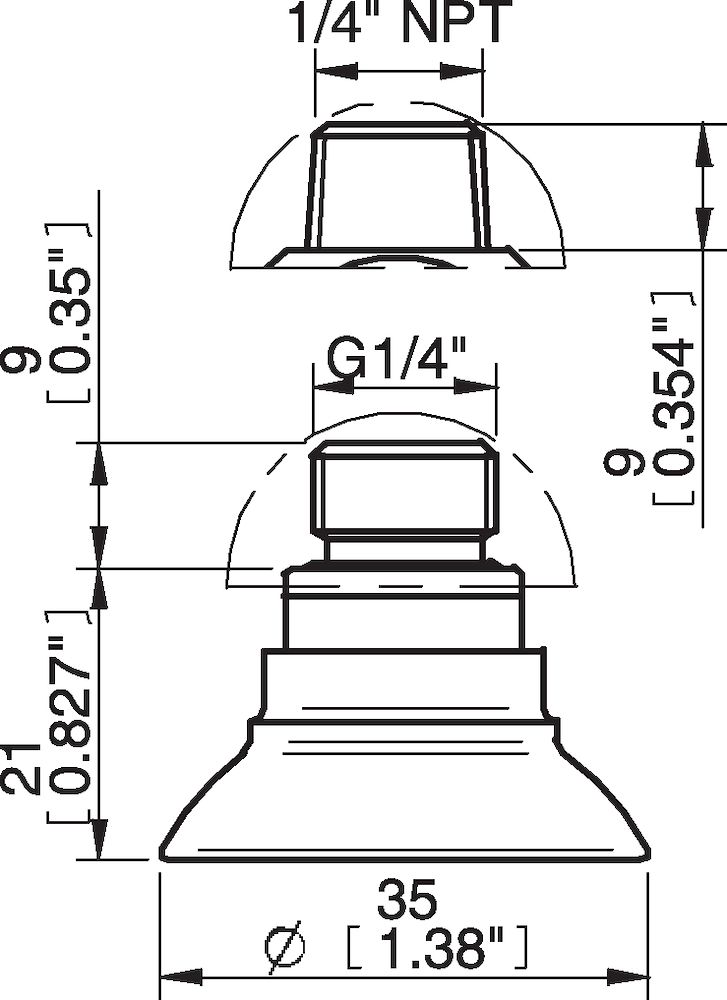 Piab Suction cup FC35P Polyurethane 50, G1/4 male, with dual flow control valve