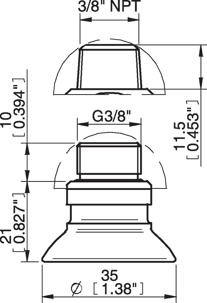 Piab Suction cup FC35P Polyurethane 60, 3/8 NPT male, with mesh filter
