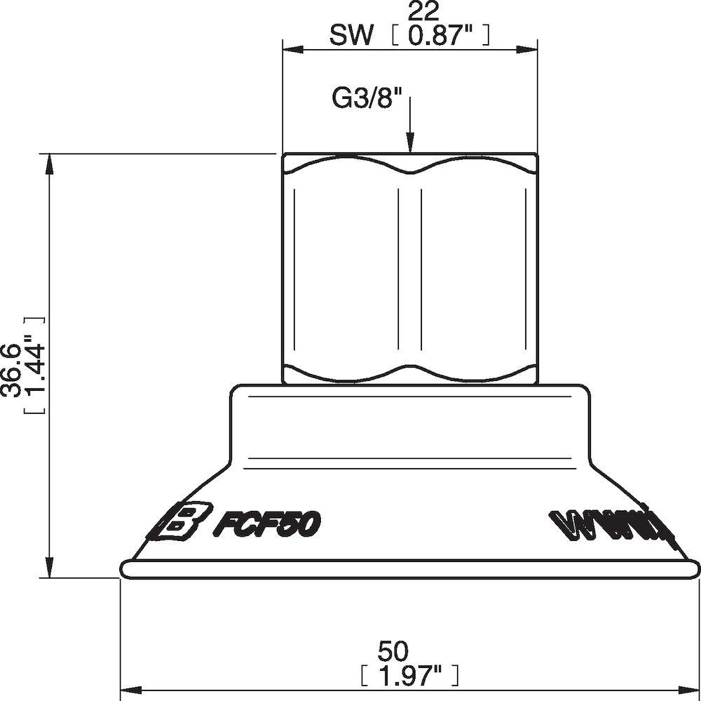 Piab Suction cup FCF50P Polyurethane 55/60, G3/8 female, 17 mm thread