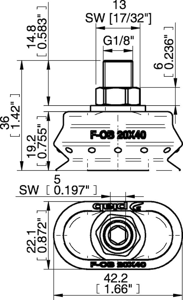 Piab FOB20X40.SF40.G18MSS.00 Suction cups and soft grippers