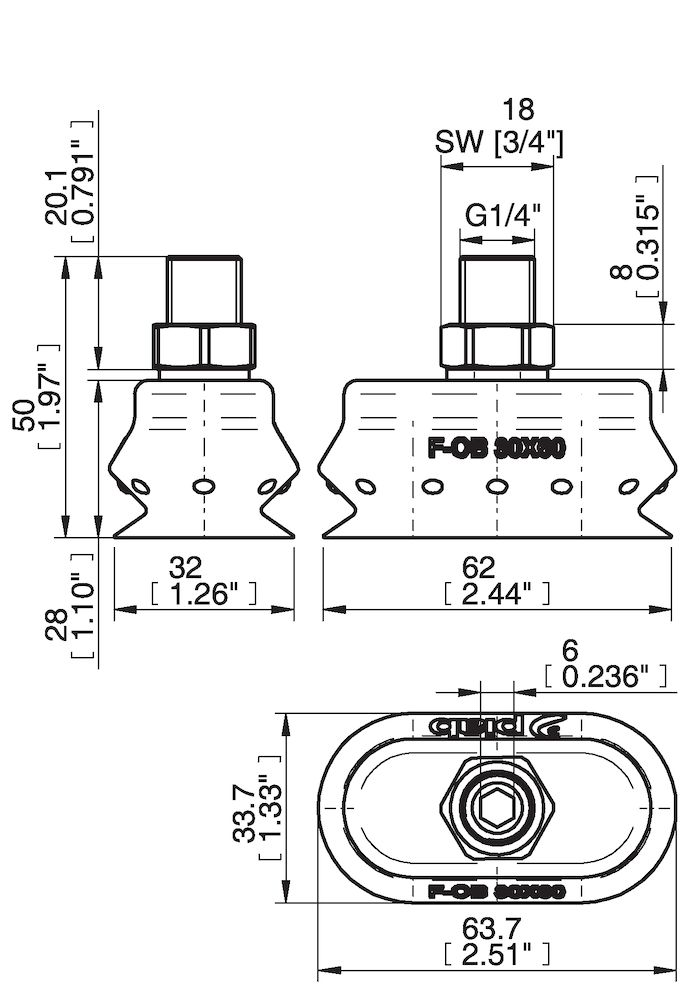 Piab FOB30X60.DS40.G14MSS.00 Suction cups and soft grippers