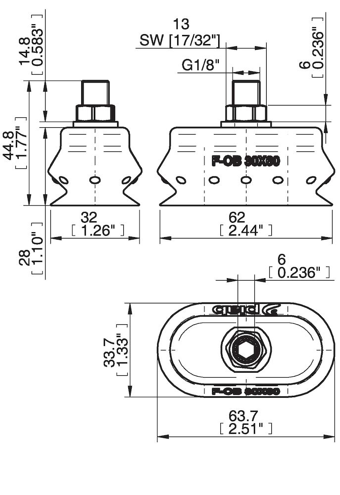 Piab FOB30X60.DS40.G18MSS.00 Suction cups and soft grippers