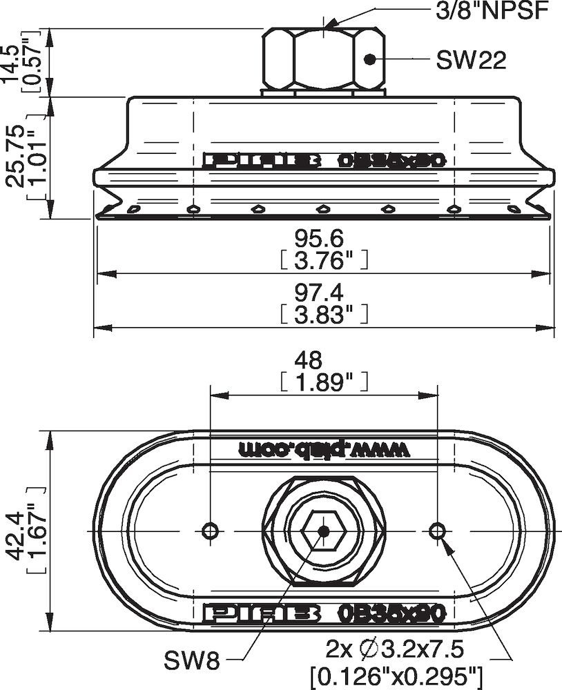 Piab Suction cup OB35x90P Polyurethane 30/60, 3/8 NPSF female