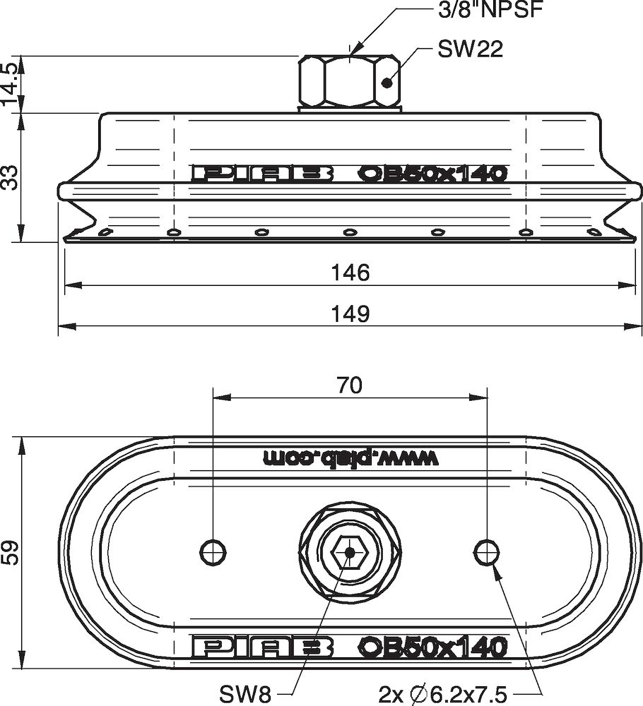 Piab Suction cup OB50x140P Polyurethane 60, brass 3/8 NPSF female