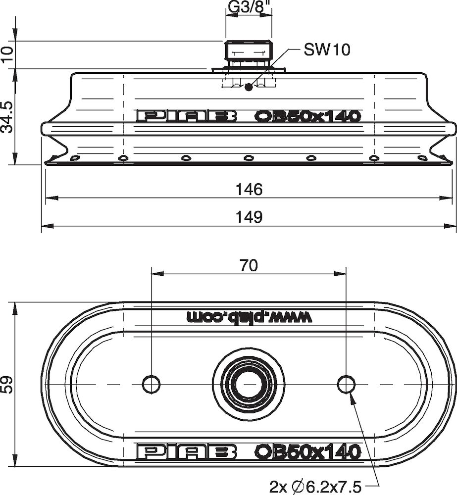Piab Suction cup OB50x140P Polyurethane 30/60, thread insert G3/8 with mesh filter for Vacuum Gripp