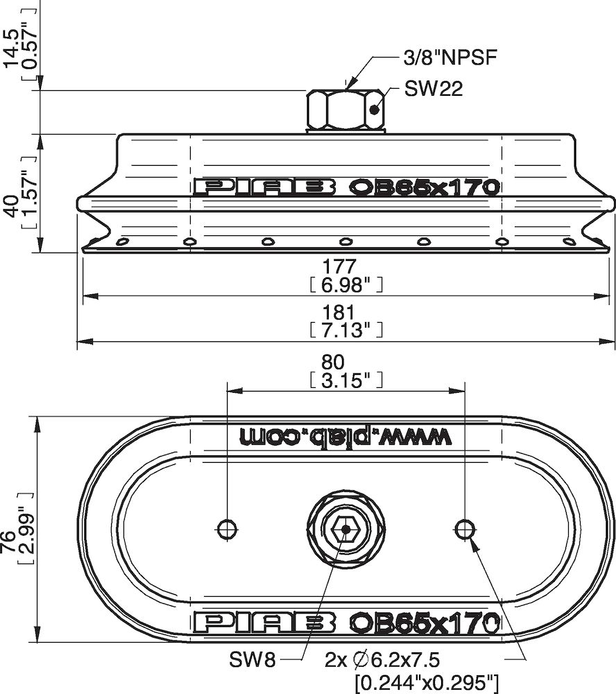 Piab Suction cup OB65x170P Polyurethane 30/60, brass 3/8 NPSF female