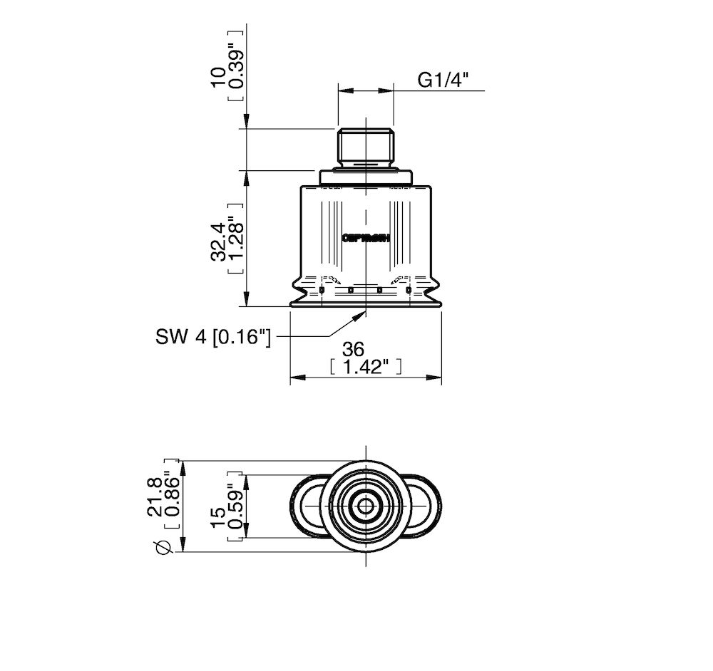 Piab Suction cup OBF15x35P H Polyurethane 60, G1/4 male