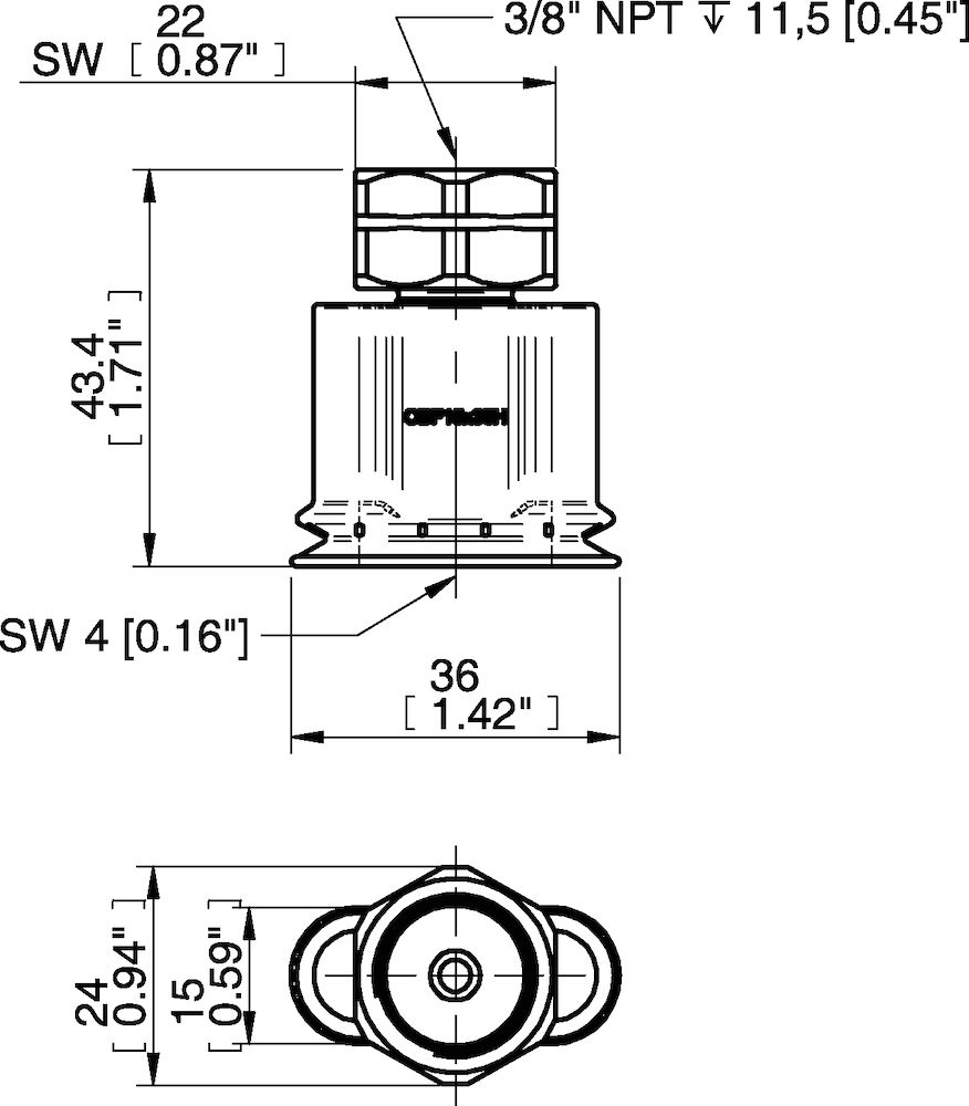 Piab Suction cup OBF15x35P H Polyurethane 60, NPT3/8 female