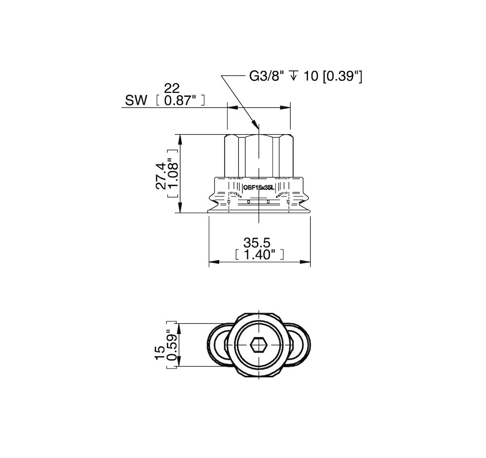Piab Suction cup OBF15x35P L Polyurethane 60, G3/8 female plastic
