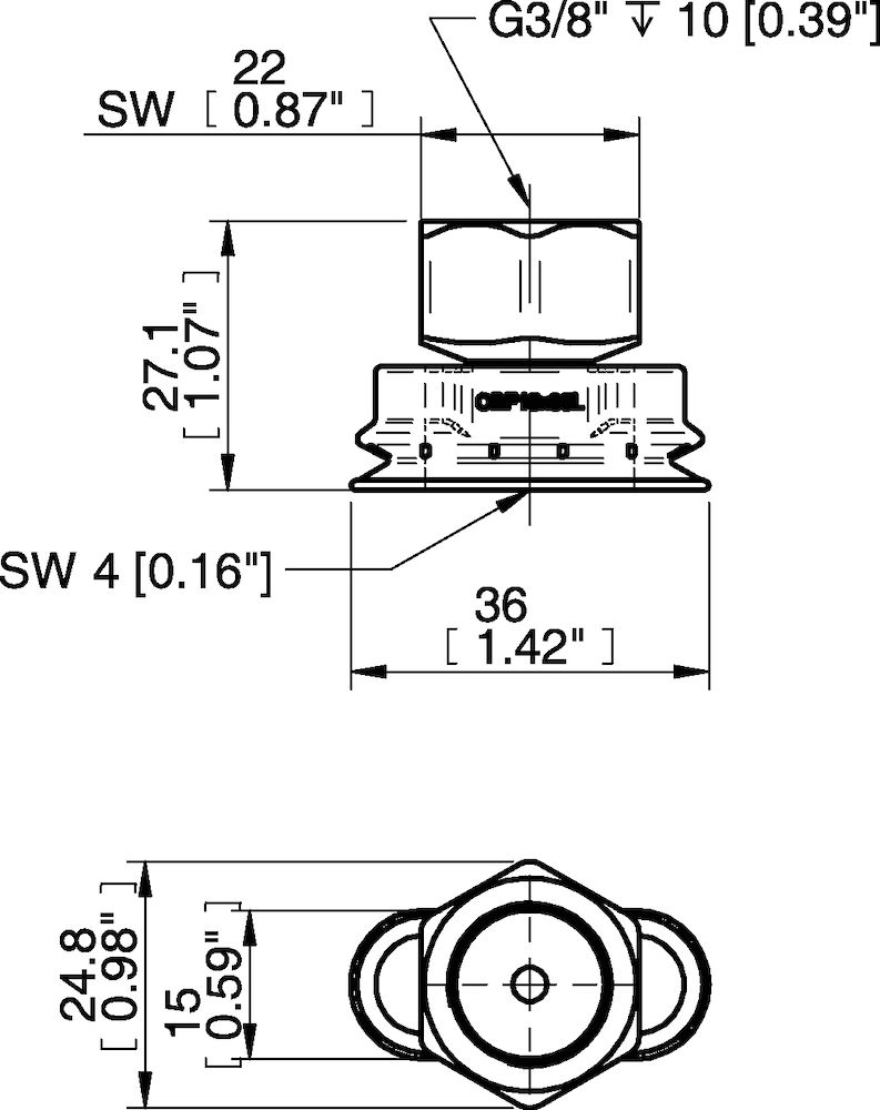 Piab Suction cup OBF15x35P L Polyurethane 60, G3/8 female