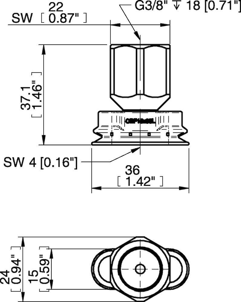 Piab Suction cup OBF15x35P L Polyurethane 60, G3/8 fem 17mm