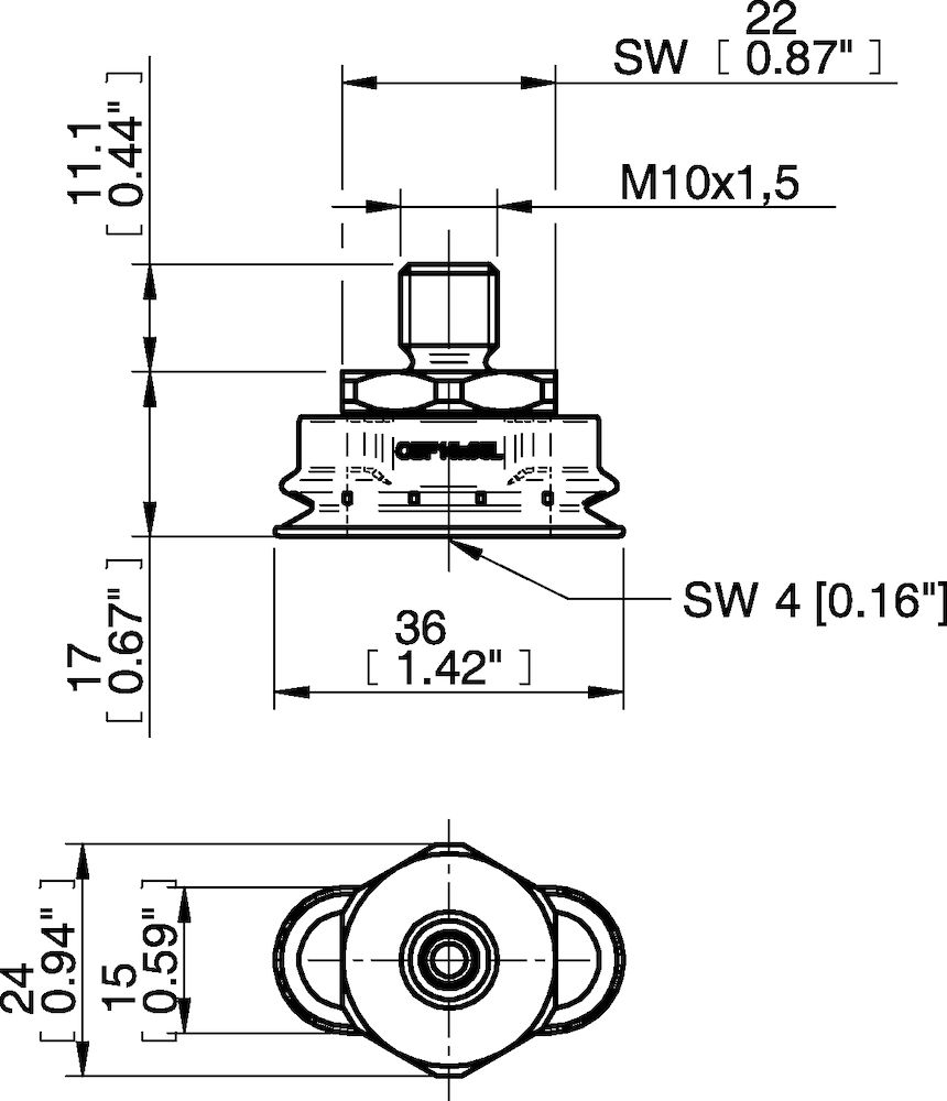 Piab Suction cup OBF15x35P L Polyurethane 60, M10x1.5 male