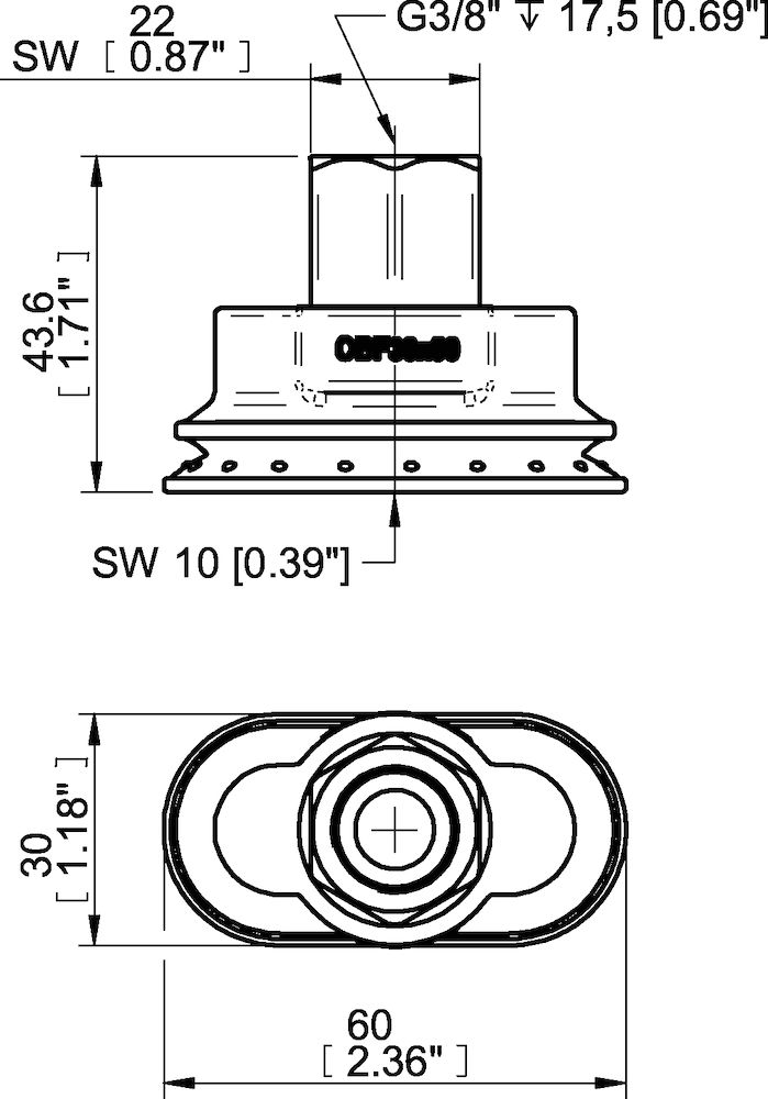 Piab Suction cup OBF30x60P Polyurethane 55/60/30 G3/8 female with mesh filter, 17 mm thread
