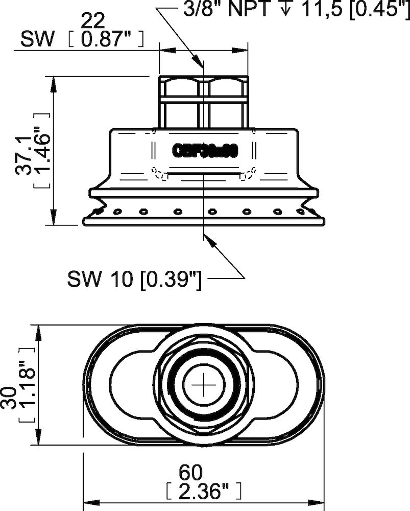 Piab Suction cup OBF30x60P Polyurethane 60, NPT3/8 female