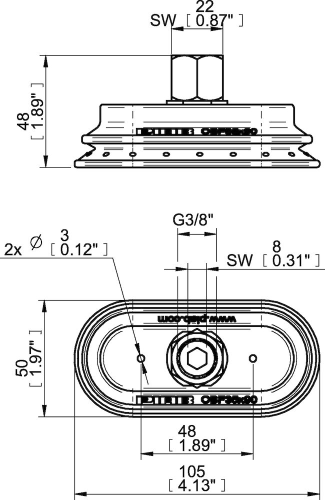 Piab Suction cup OBF35x90P Polyurethane 55/60, G3/8 female, 17 mm thread