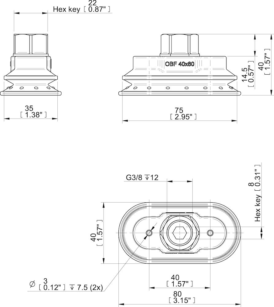Piab Suction cup OBF40X80P Polyurethane 60, G3/8” female, plastic