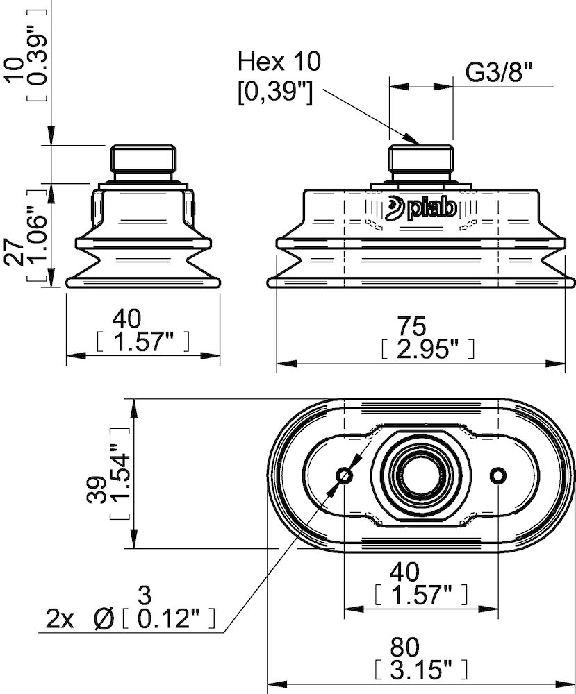 Piab Suction cup OBF40X80P Polyurethane 60, G3/8 male, with mesh filter