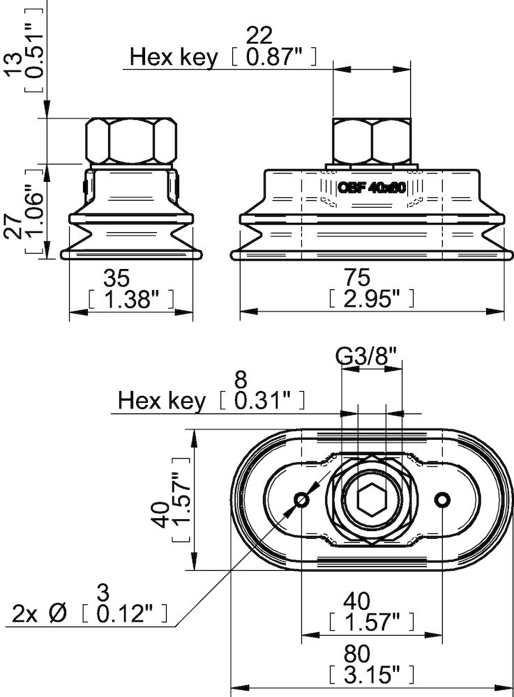 Piab Suction cup OBF40X80P Polyurethane 60, G3/8 female