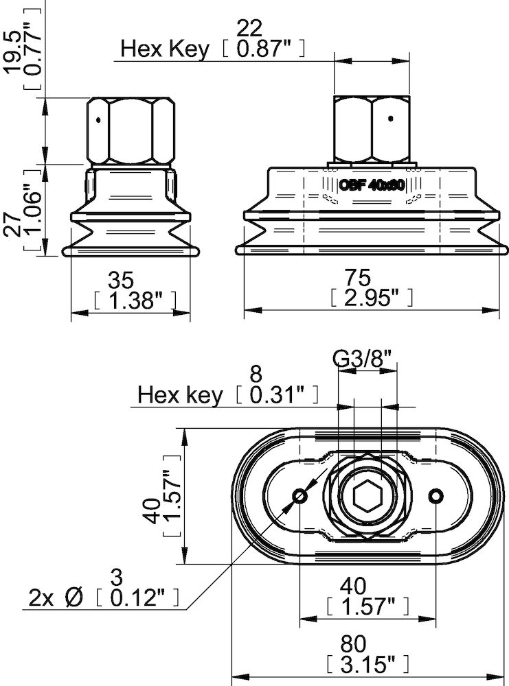 Piab Suction cup OBF40X80P Polyurethane 60, G3/8 female, 17 mm thread