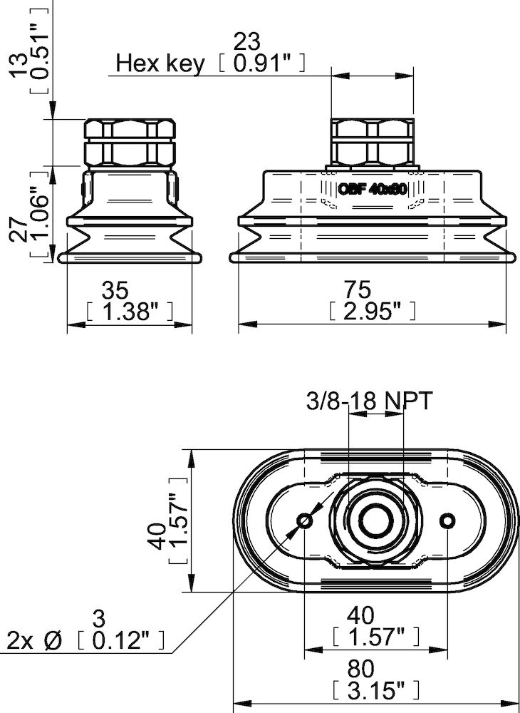 Piab Suction cup OBF40X80P Polyurethane 60, 3/8 NPT female