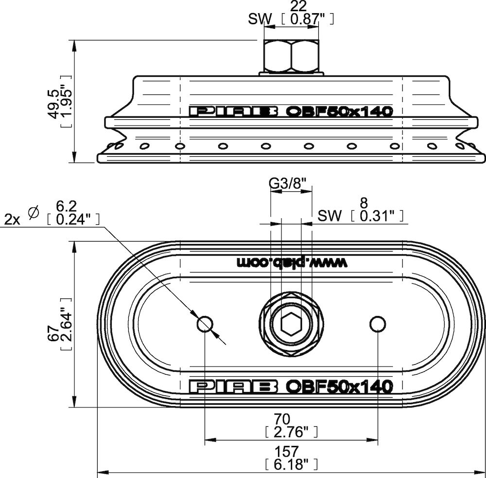 Piab Suction cup OBF50x140P Polyurethane 55/60, G3/8 female