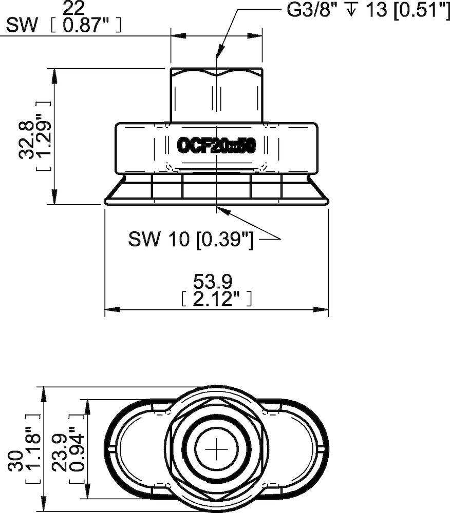 Piab Suction cup OCF20×50 Polyurethane 60, G3/8 female