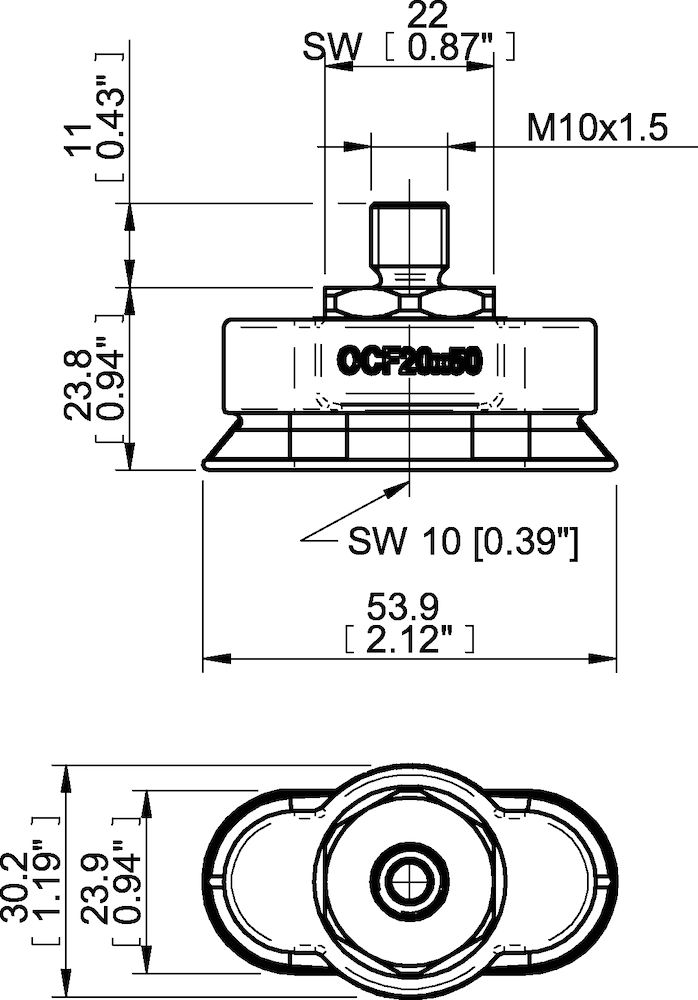 Piab Suction cup OCF20×50 Polyurethane 60, M10×1.5 male