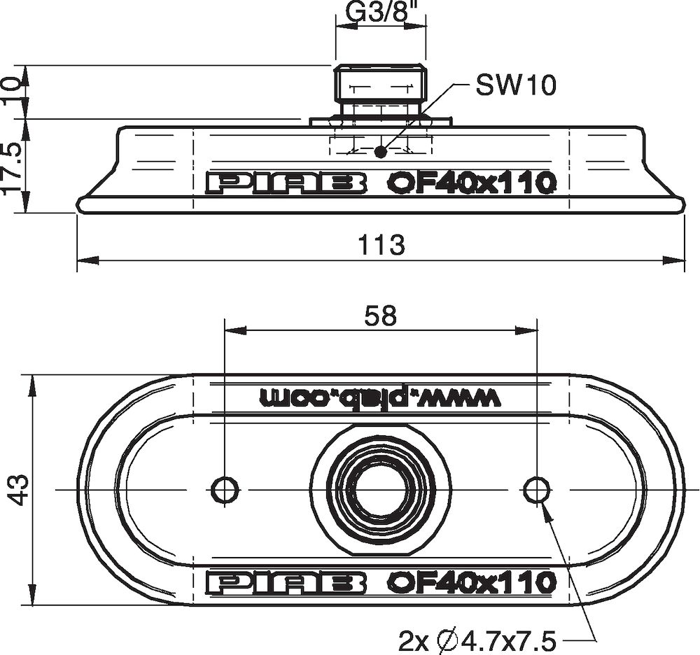 Piab Suction cup OF40x110P Polyurethane 60, thread insert G3/8 with mesh filter for Vacuum Gripper 