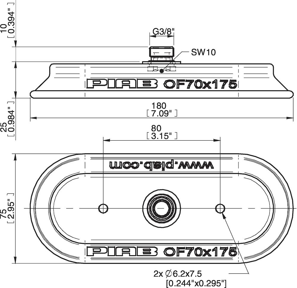 Piab Suction cup OF70x175P Polyurethane 60, thread insert G3/8 with mesh filter for Vacuum Gripper 