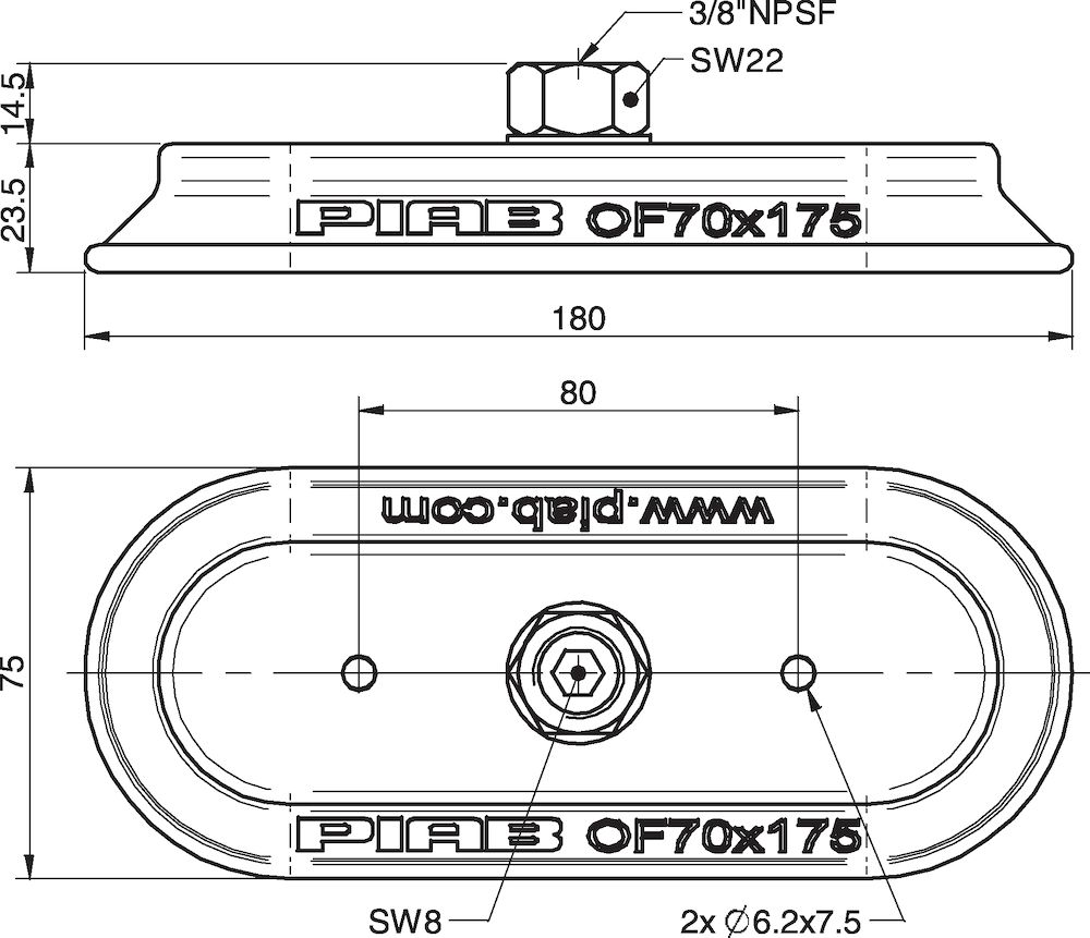 Piab Suction cup OF70x175P Polyurethane 60, 3/8 NPSF female