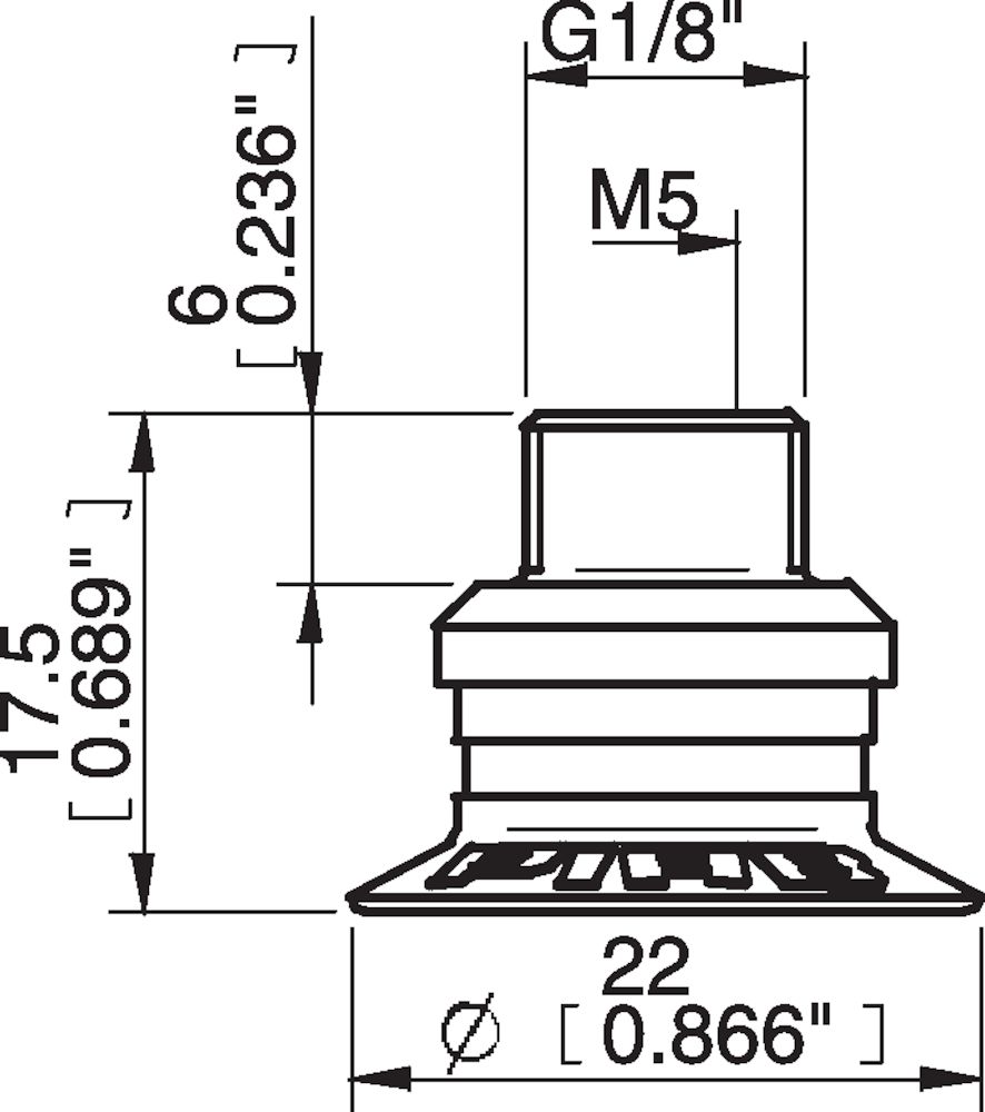 Piab Suction cup U20 Chloroprene, G1/8 male/M5 female, PA