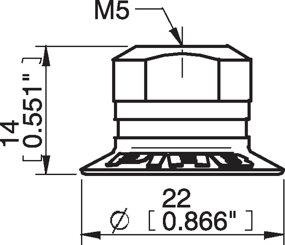 Piab Suction cup U20 Chloroprene, M5 female, with dual flow control valve