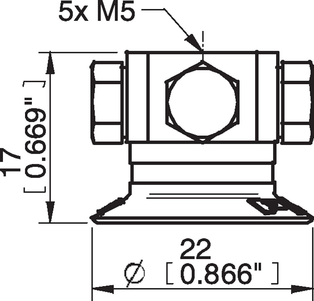 Piab Suction cup U20 Silicone, 5xM5 female, with dual flow control valve