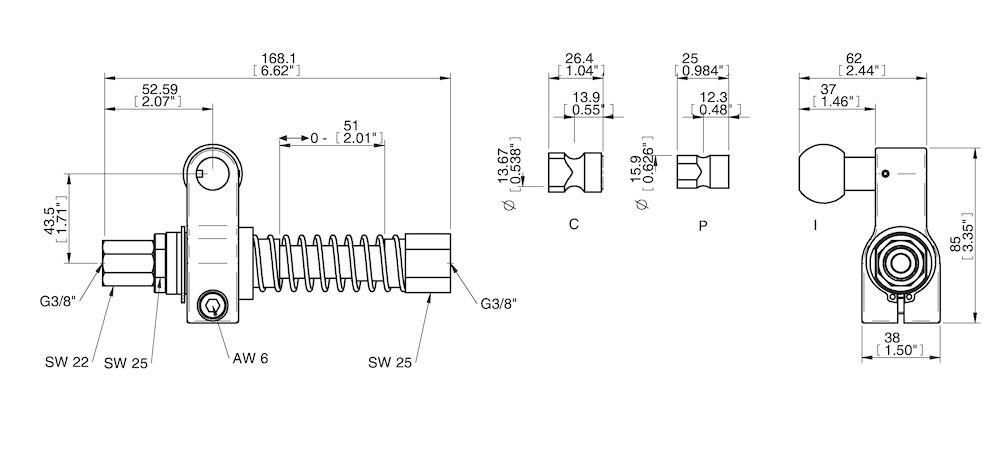 Piab Centralized vacuum connection with level compensator, G threads, Lock pin 19, Right hand connec